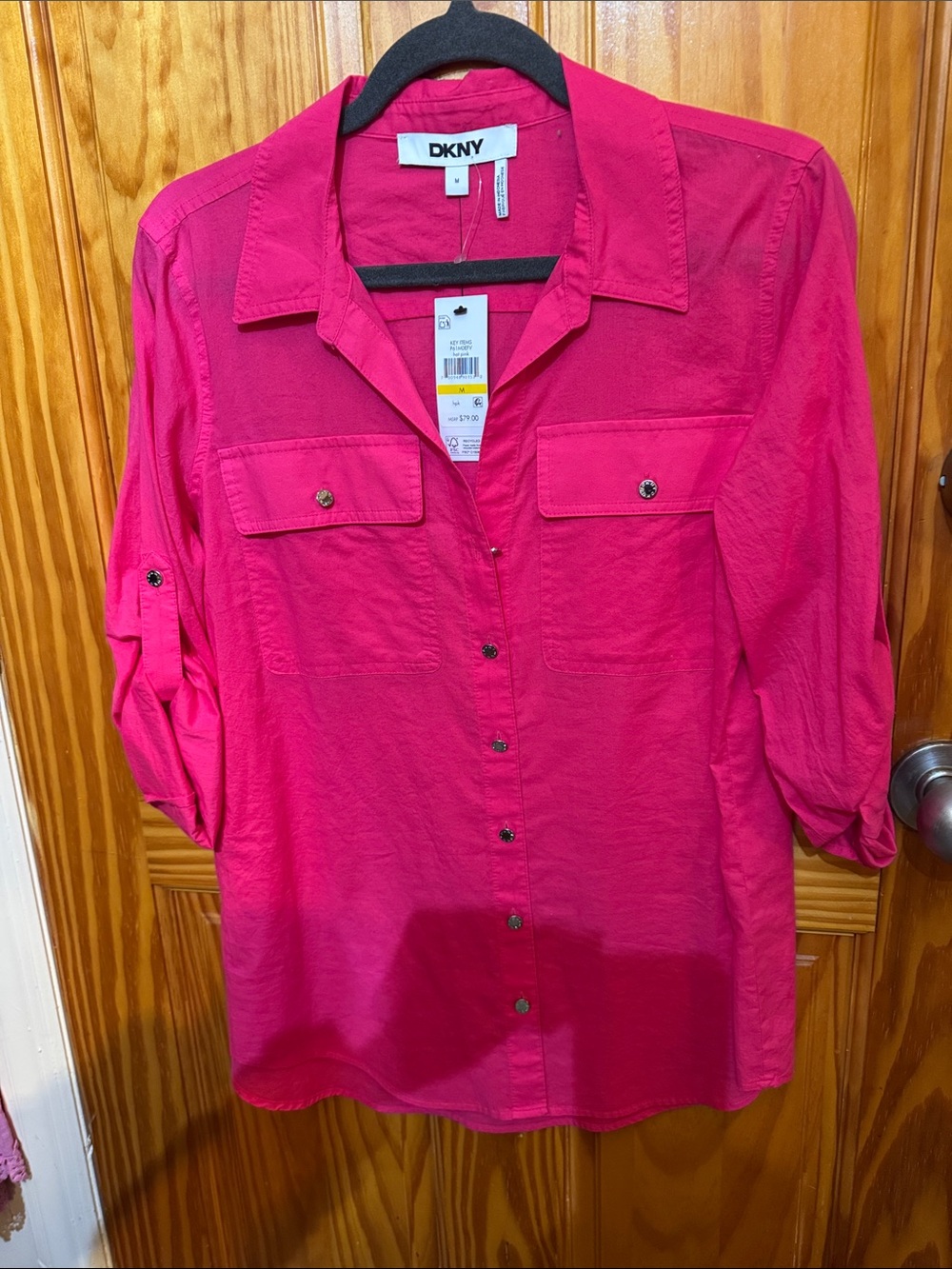 DKNY Bright Fuchsia Button-Front Utility Shirt